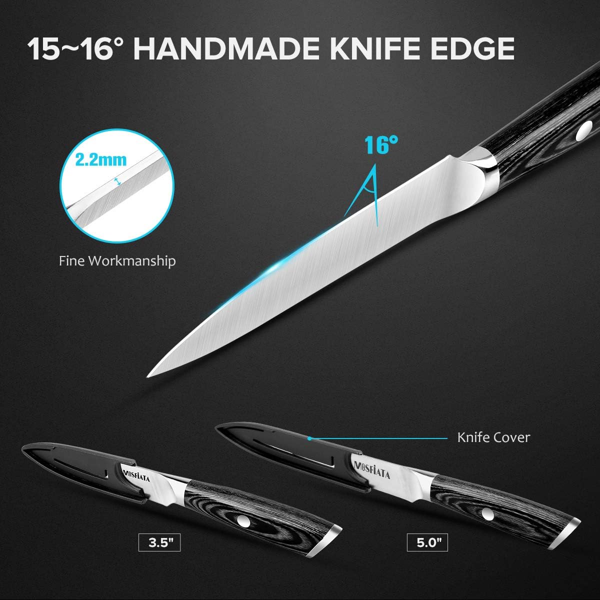 4 Inch Paring Knife, Kitchen Knife Fruit Knives with Sheath, German High Carbon Stainless Steel EN1.4116 Precision Cooking Vegetable Knife for Carving, Peeling, Trimming