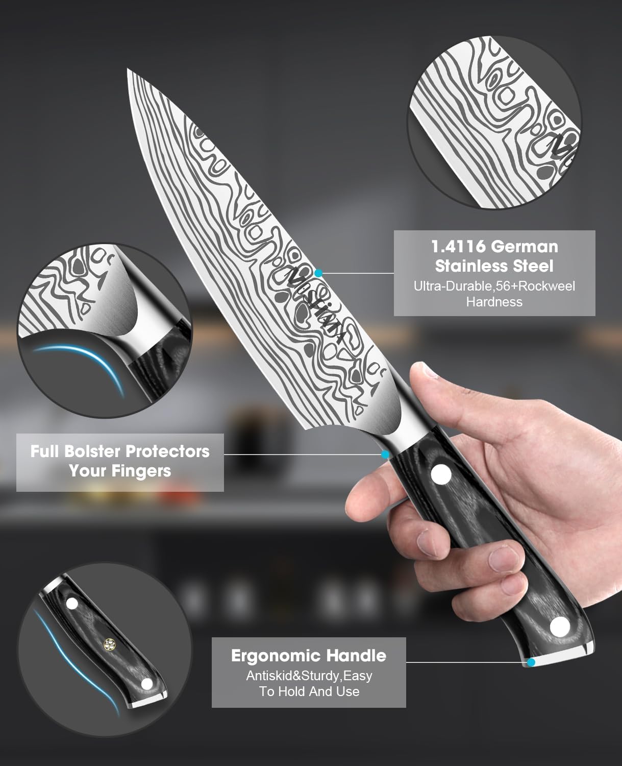 4 Inch Paring Knife, Kitchen Knife Fruit Knives with Sheath, German High Carbon Stainless Steel EN1.4116 Precision Cooking Vegetable Knife for Carving, Peeling, Trimming
