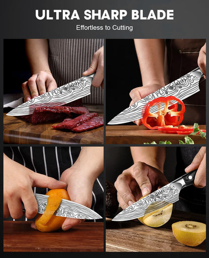 4 Inch Paring Knife, Kitchen Knife Fruit Knives with Sheath, German High Carbon Stainless Steel EN1.4116 Precision Cooking Vegetable Knife for Carving, Peeling, Trimming