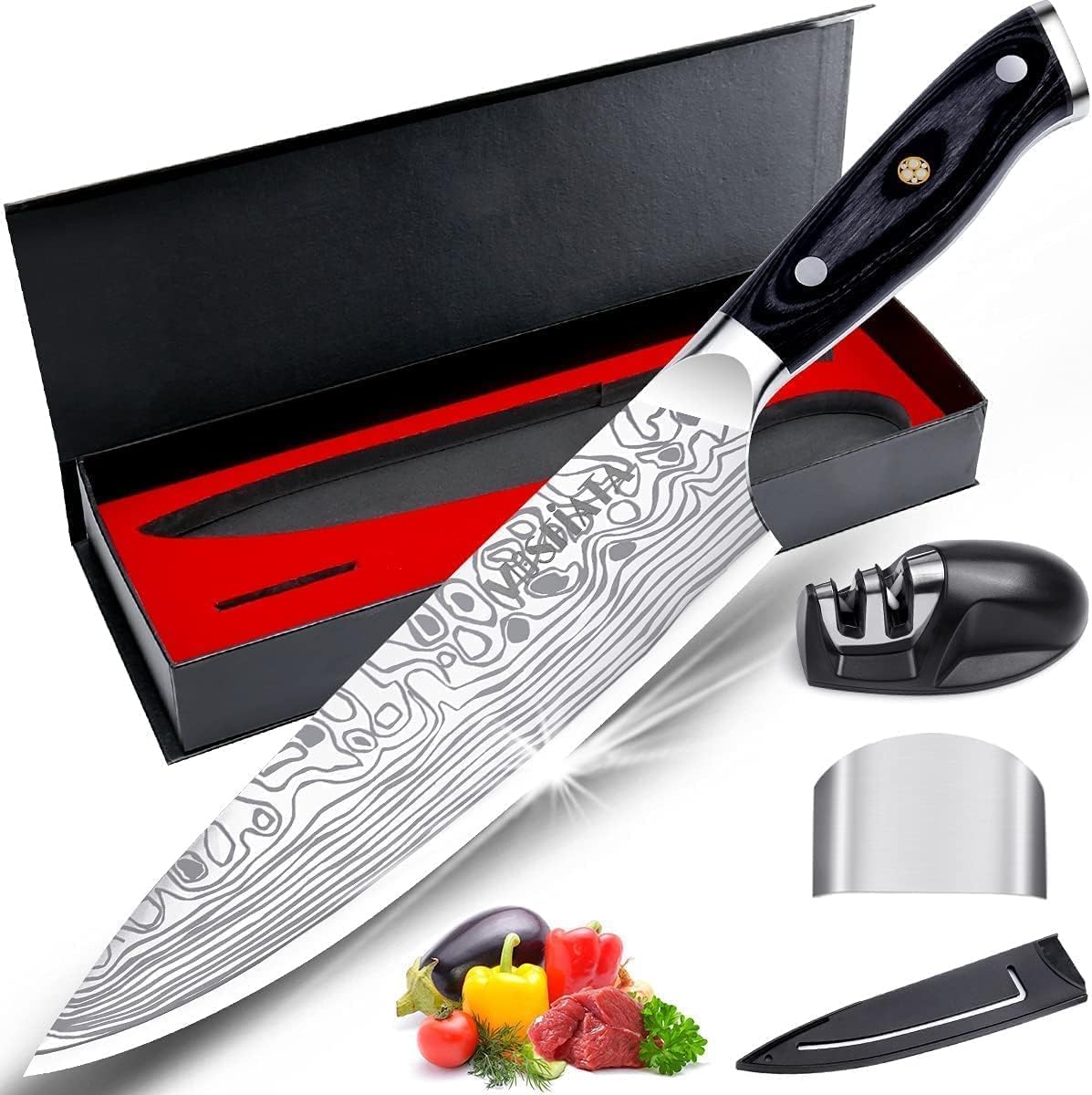 4 Inch Paring Knife, Kitchen Knife Fruit Knives with Sheath, German High Carbon Stainless Steel EN1.4116 Precision Cooking Vegetable Knife for Carving, Peeling, Trimming