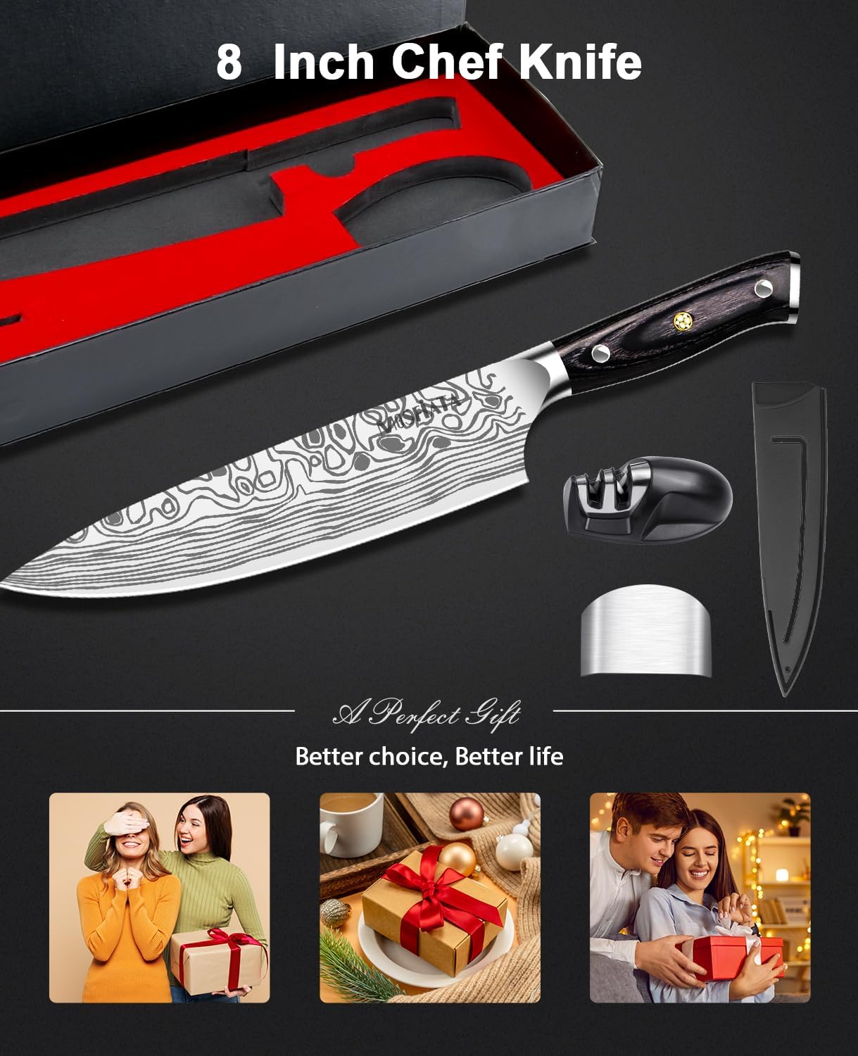 4 Inch Paring Knife, Kitchen Knife Fruit Knives with Sheath, German High Carbon Stainless Steel EN1.4116 Precision Cooking Vegetable Knife for Carving, Peeling, Trimming
