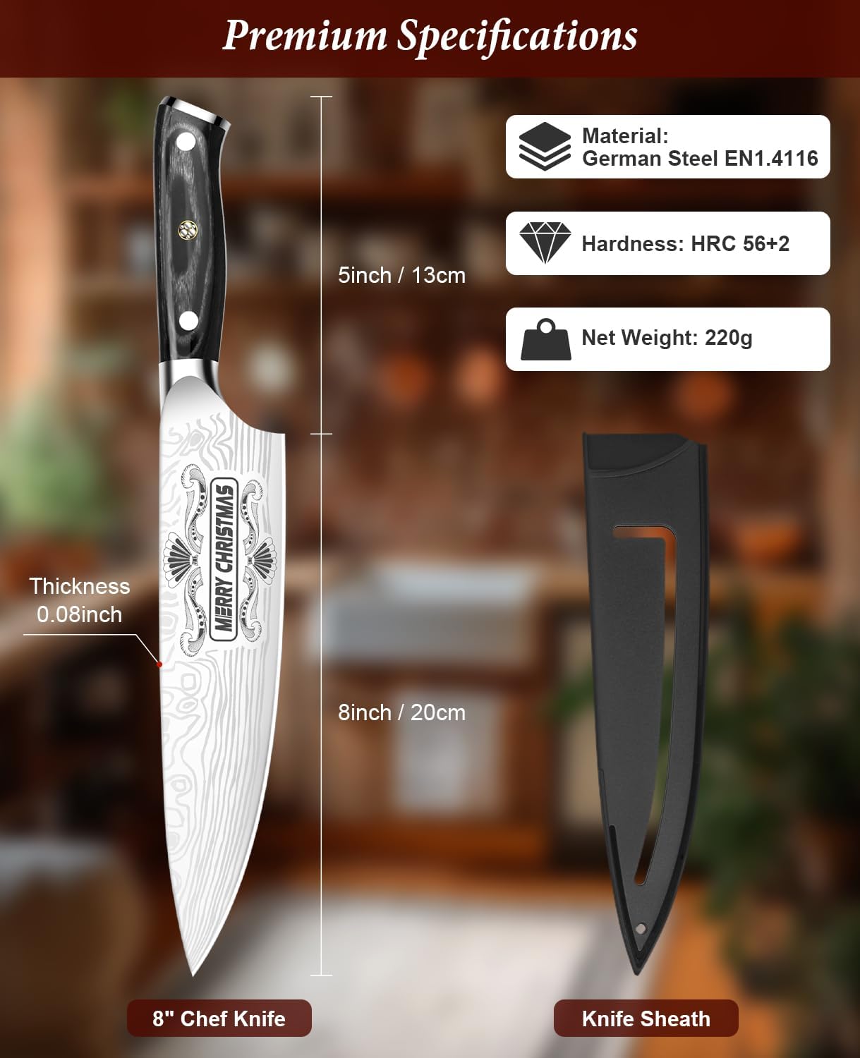 4 Inch Paring Knife, Kitchen Knife Fruit Knives with Sheath, German High Carbon Stainless Steel EN1.4116 Precision Cooking Vegetable Knife for Carving, Peeling, Trimming