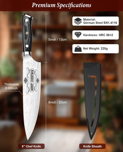 4 Inch Paring Knife, Kitchen Knife Fruit Knives with Sheath, German High Carbon Stainless Steel EN1.4116 Precision Cooking Vegetable Knife for Carving, Peeling, Trimming