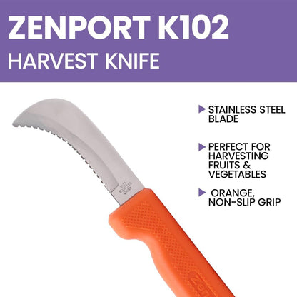 K102 Harvest Utility Knife, Landscape and Sod, 3-Inch Stainless Steel Serrated Blade
