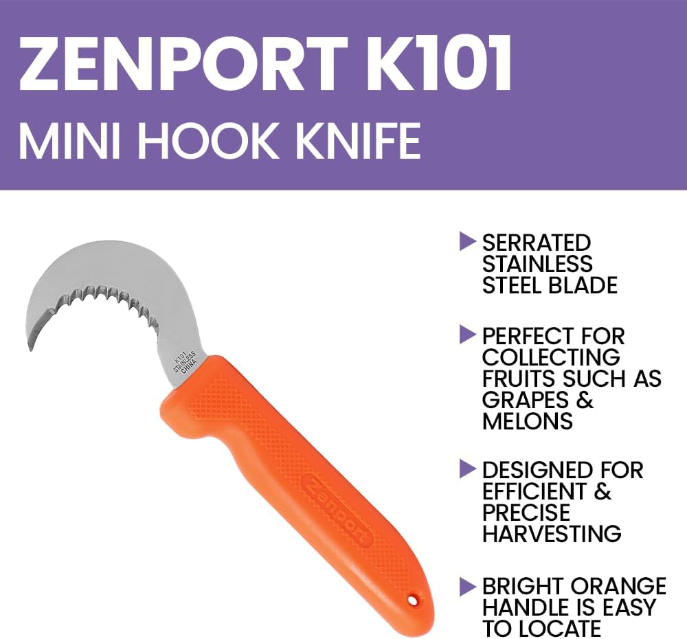 K102 Harvest Utility Knife, Landscape and Sod, 3-Inch Stainless Steel Serrated Blade