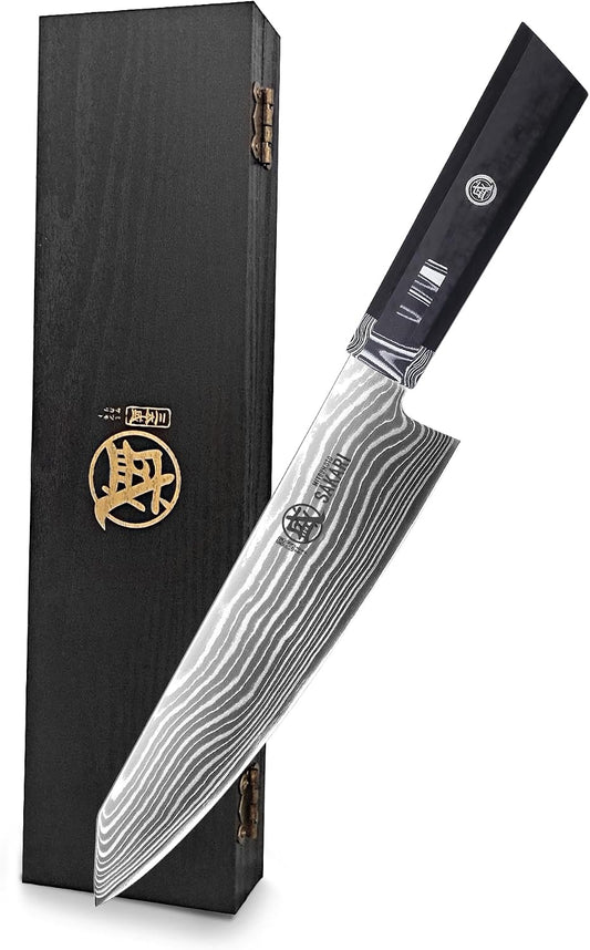 8 inch Kiritsuke Chef Knife, SG-Pro Powdered Steel 73-Layer Damascus Knife, Ergonomic G10 Handle for Kitchen Precision Cutting