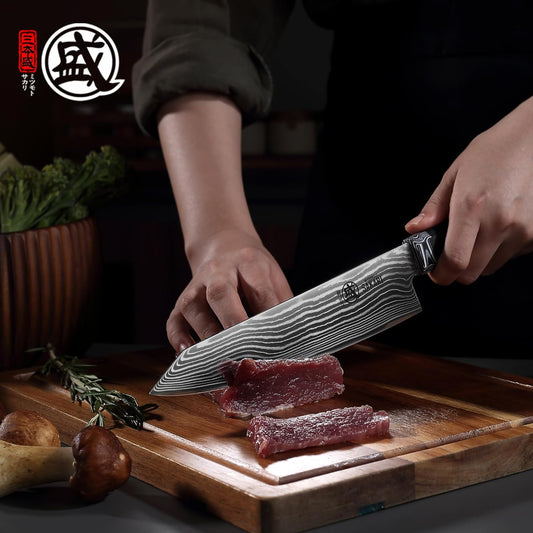 8 inch Kiritsuke Chef Knife, SG-Pro Powdered Steel 73-Layer Damascus Knife, Ergonomic G10 Handle for Kitchen Precision Cutting