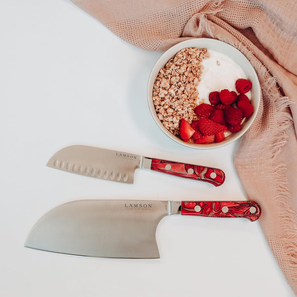 Lamson 5 In Premier Forged Santoku Knife, Hollow Edge, Fire Handle