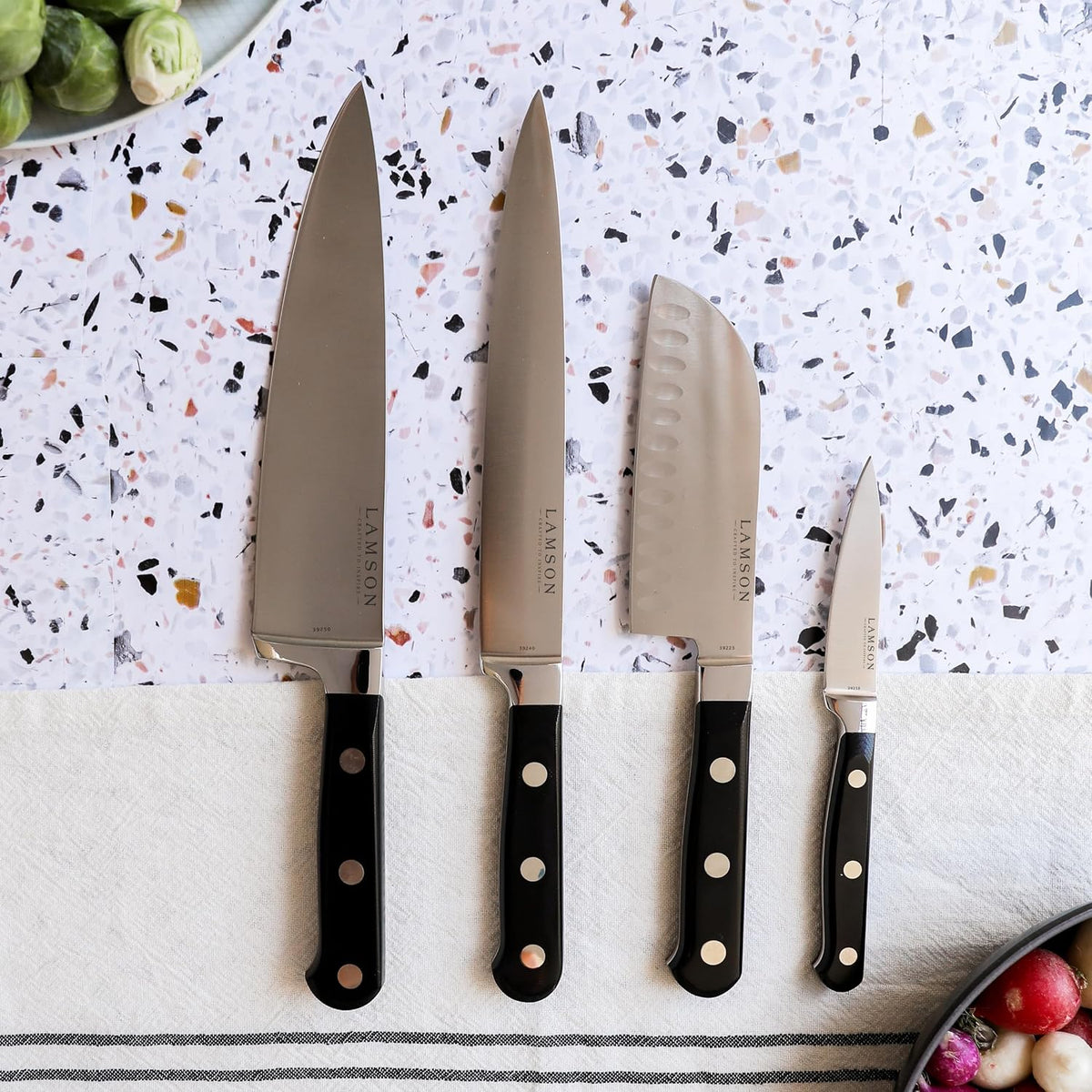Lamson 5 In Premier Forged Santoku Knife, Hollow Edge, Fire Handle