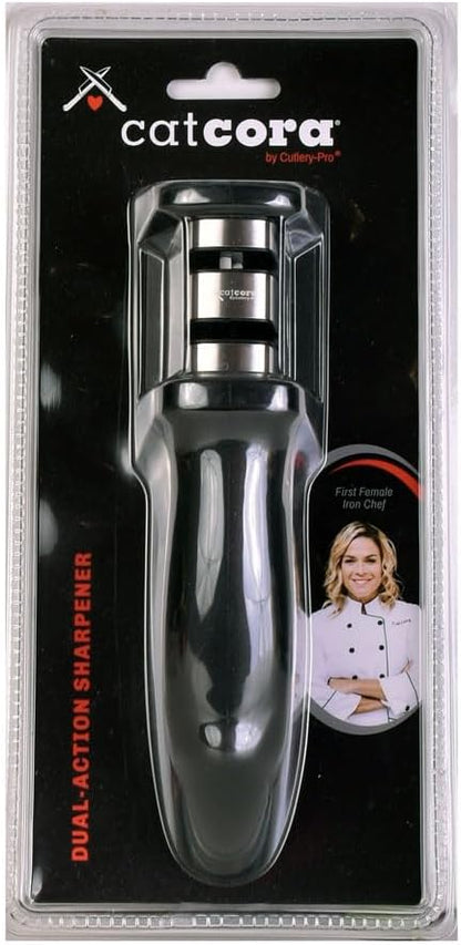Dual-Action Knife Sharpener, Professional Sharpening and Touching Up For Straight-Blade Knives, Ergonomic Handle, Non-Slip Base