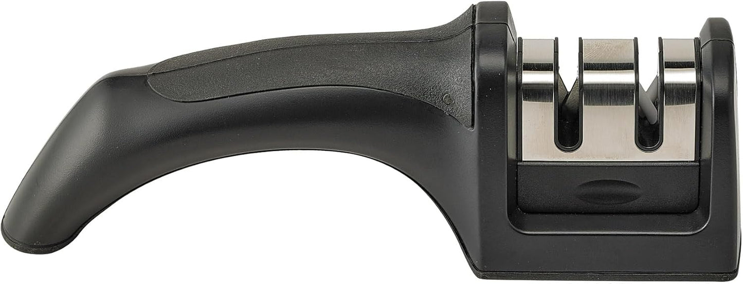 Dual-Action Knife Sharpener, Professional Sharpening and Touching Up For Straight-Blade Knives, Ergonomic Handle, Non-Slip Base