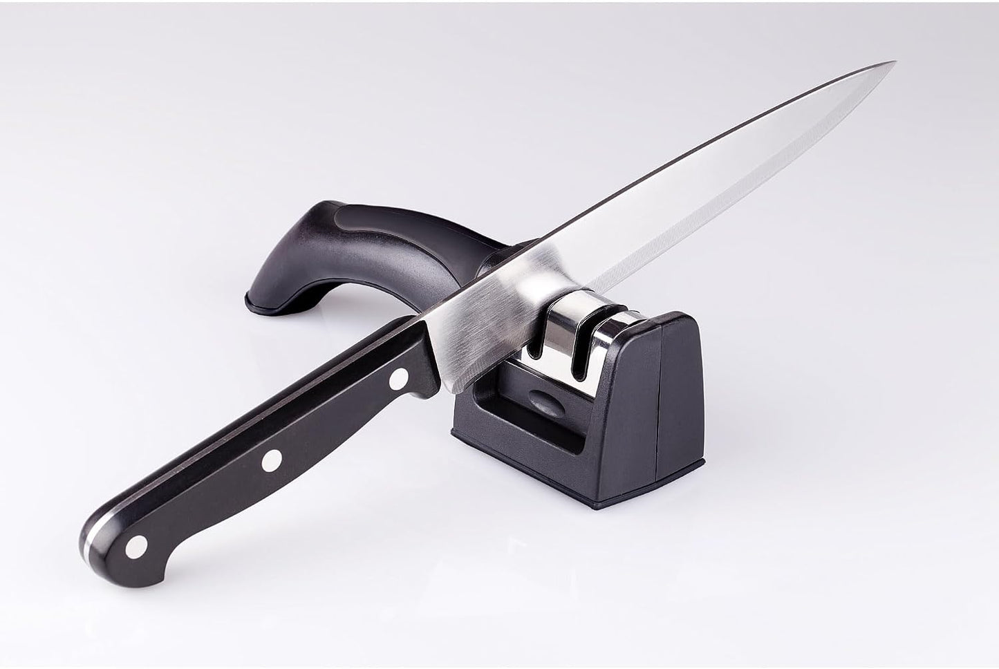 Dual-Action Knife Sharpener, Professional Sharpening and Touching Up For Straight-Blade Knives, Ergonomic Handle, Non-Slip Base