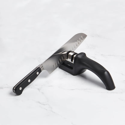 Dual-Action Knife Sharpener, Professional Sharpening and Touching Up For Straight-Blade Knives, Ergonomic Handle, Non-Slip Base