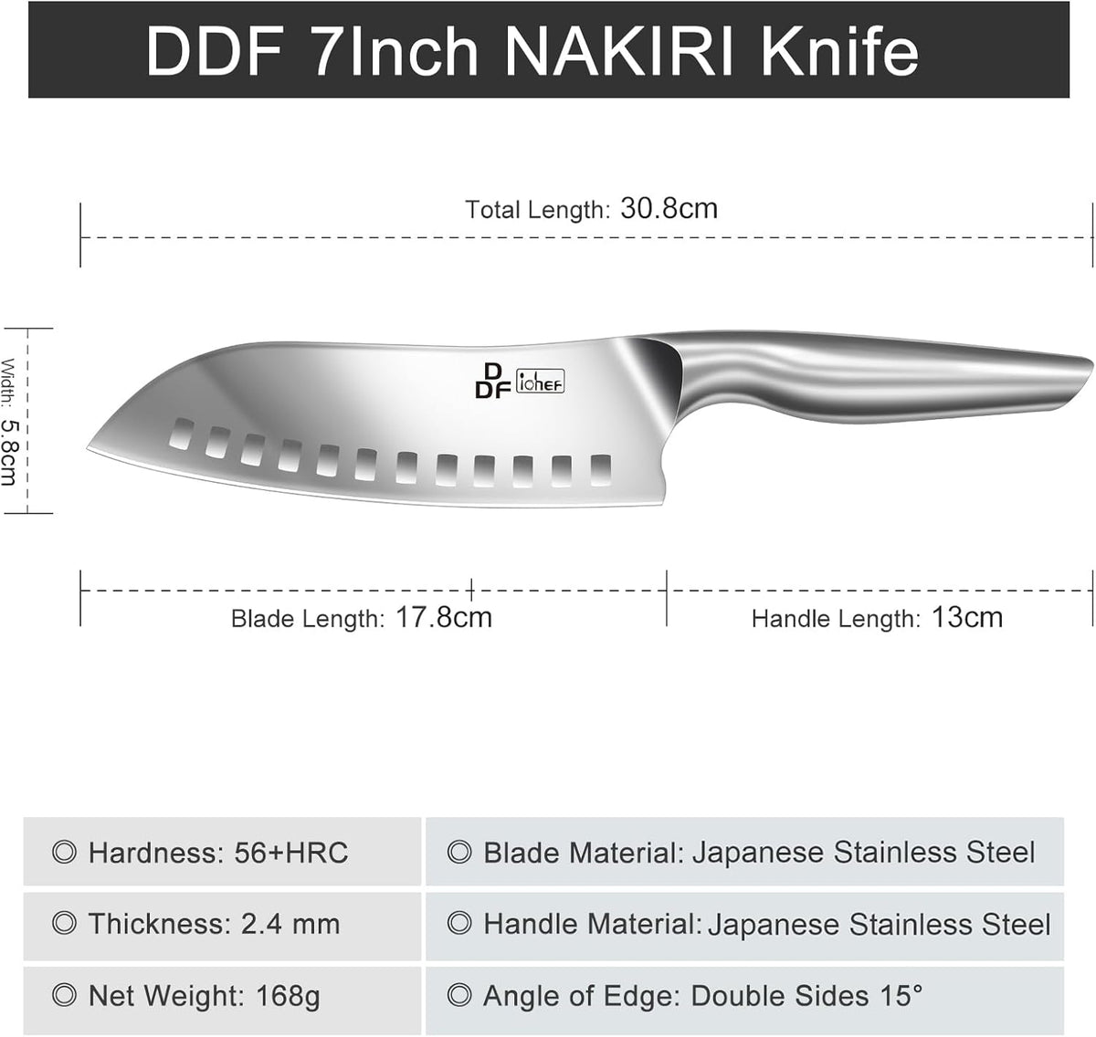 Nakiri Kitchen Knife, Chef's Knife In Japanese Stainless Steel Professional Cooking Knives, Non-slip Ultra Sharp Knife with Ergonomic Handle