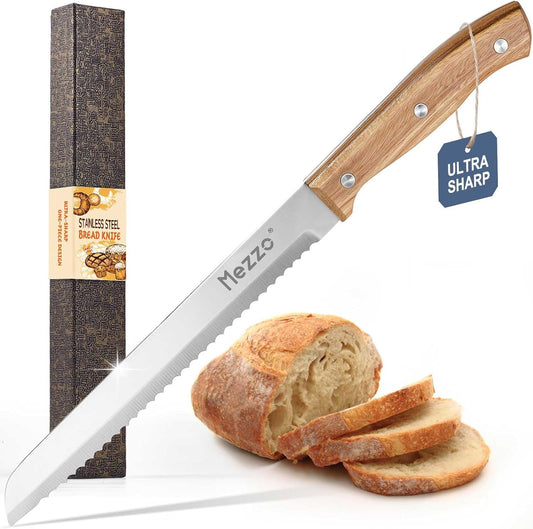 Serrated Bread Knife for Homemade Bread, High Carbon Steel Sourdough Knife Cutter for Slicing Bread, Bagels & Cake, Razor Sharp Premium 8-Inch Bread Cutting Knives with Gift Box