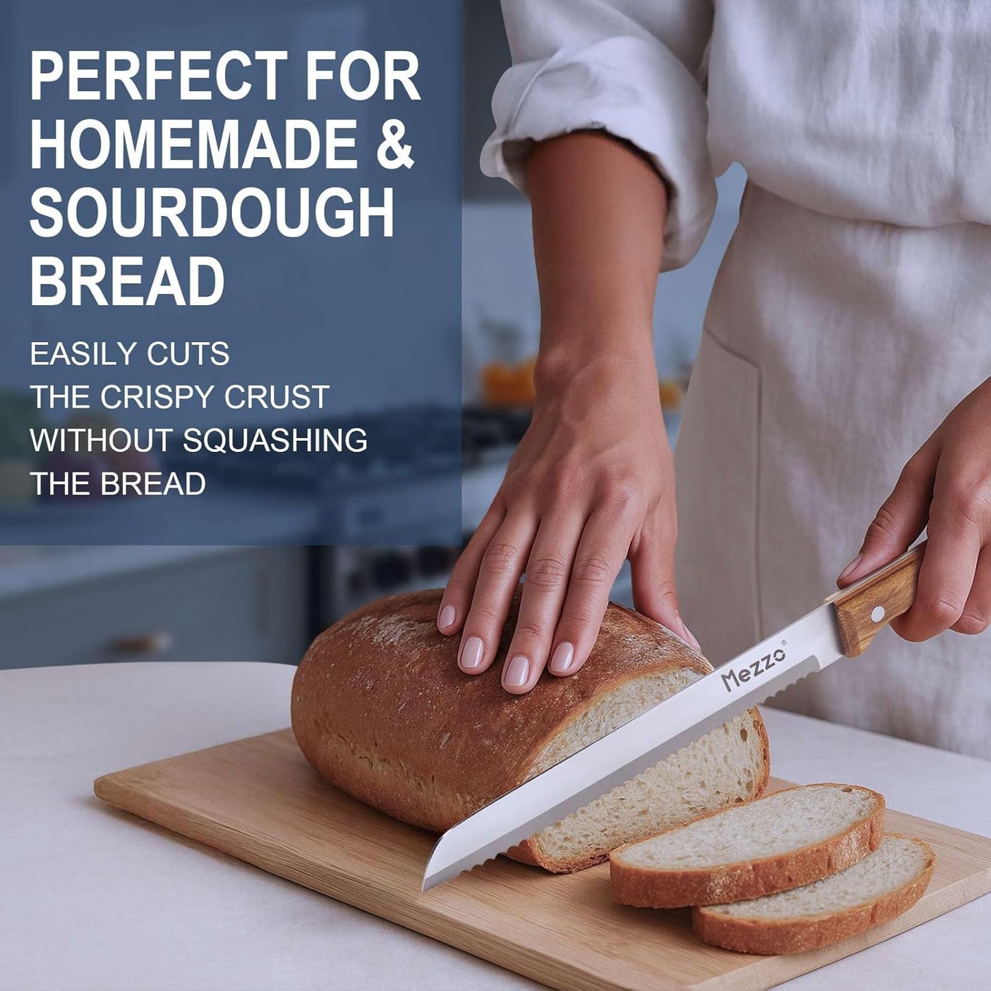 Serrated Bread Knife for Homemade Bread, High Carbon Steel Sourdough Knife Cutter for Slicing Bread, Bagels & Cake, Razor Sharp Premium 8-Inch Bread Cutting Knives with Gift Box