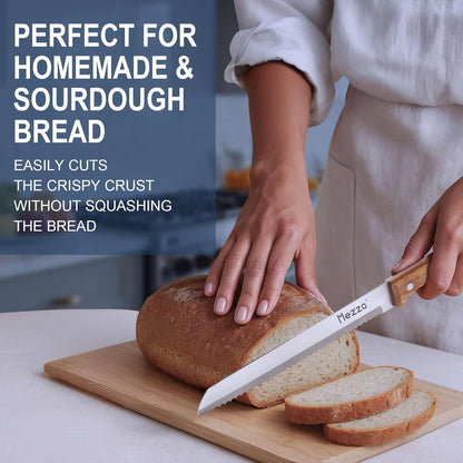 Serrated Bread Knife for Homemade Bread, High Carbon Steel Sourdough Knife Cutter for Slicing Bread, Bagels & Cake, Razor Sharp Premium 8-Inch Bread Cutting Knives with Gift Box
