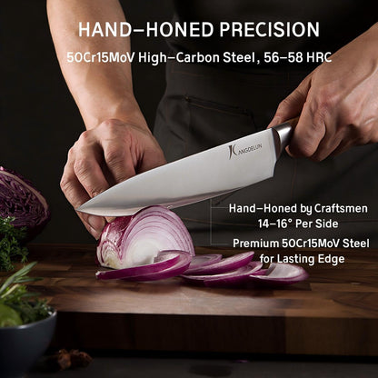 Ultra Sharp 15-Piece Kitchen Knife Set, High Carbon Stainless Steel Blades, Torrefied Brown Wood Handles, Ergonomic Design, Space-Saving Black-Finished Wood Block, Easy Hand Wash, Gift Box