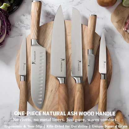 Ultra Sharp 15-Piece Kitchen Knife Set, High Carbon Stainless Steel Blades, Torrefied Brown Wood Handles, Ergonomic Design, Space-Saving Black-Finished Wood Block, Easy Hand Wash, Gift Box