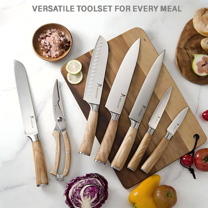 Ultra Sharp 15-Piece Kitchen Knife Set, High Carbon Stainless Steel Blades, Torrefied Brown Wood Handles, Ergonomic Design, Space-Saving Black-Finished Wood Block, Easy Hand Wash, Gift Box