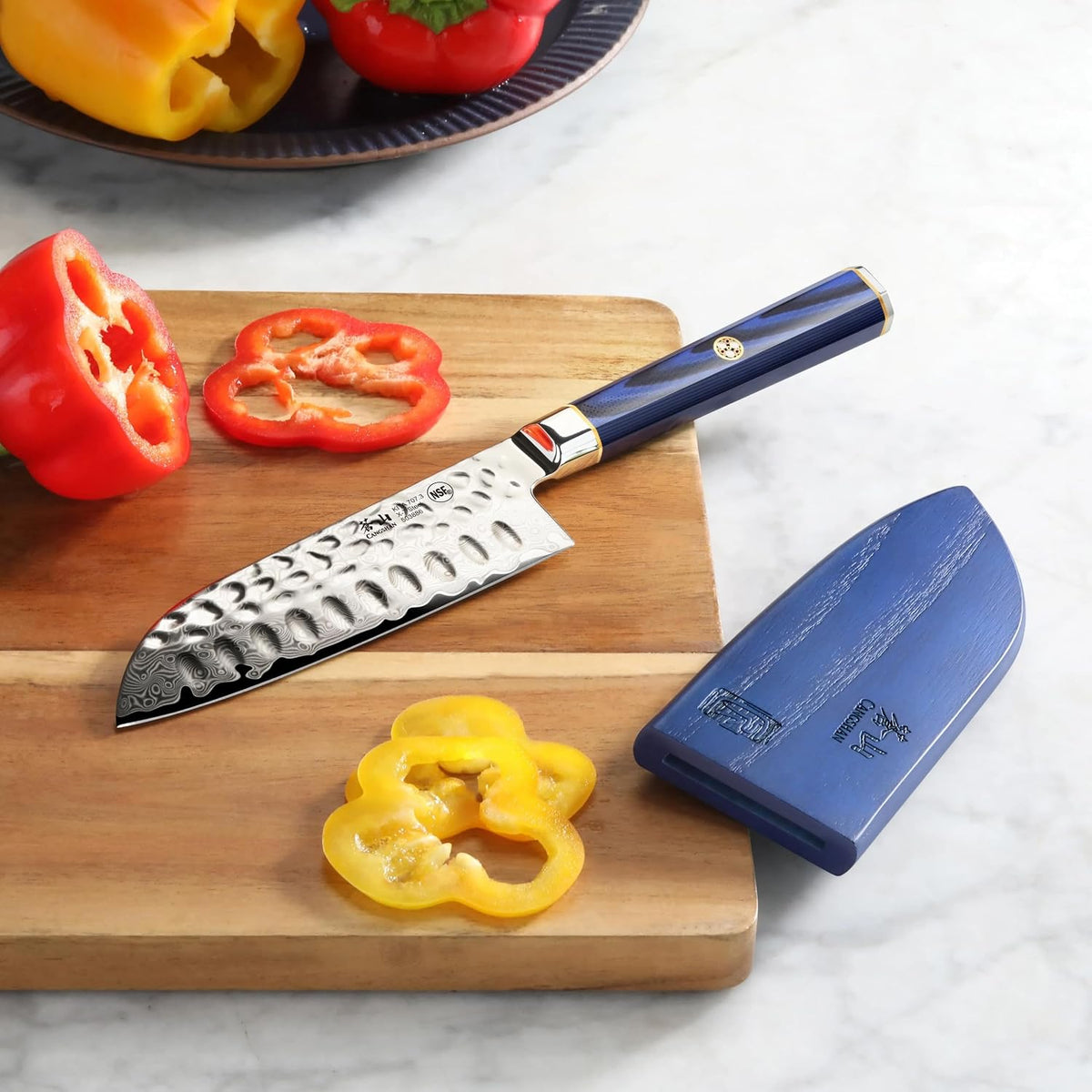 Cangshan KITA Series 5-Inch Santoku Knife with Sheath, High Carbon X-7 Damascus Steel, 503886