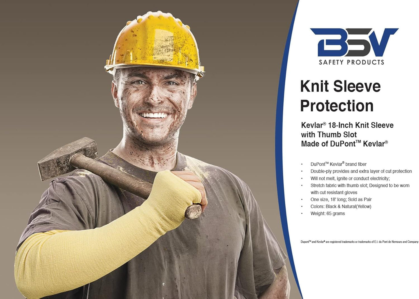 BSV Kevlar Arm Protection Sleeves with Thumb Hole - Cut, Scratch, Bite and Heat-Resistant - Unisex, 18", 1 Pair