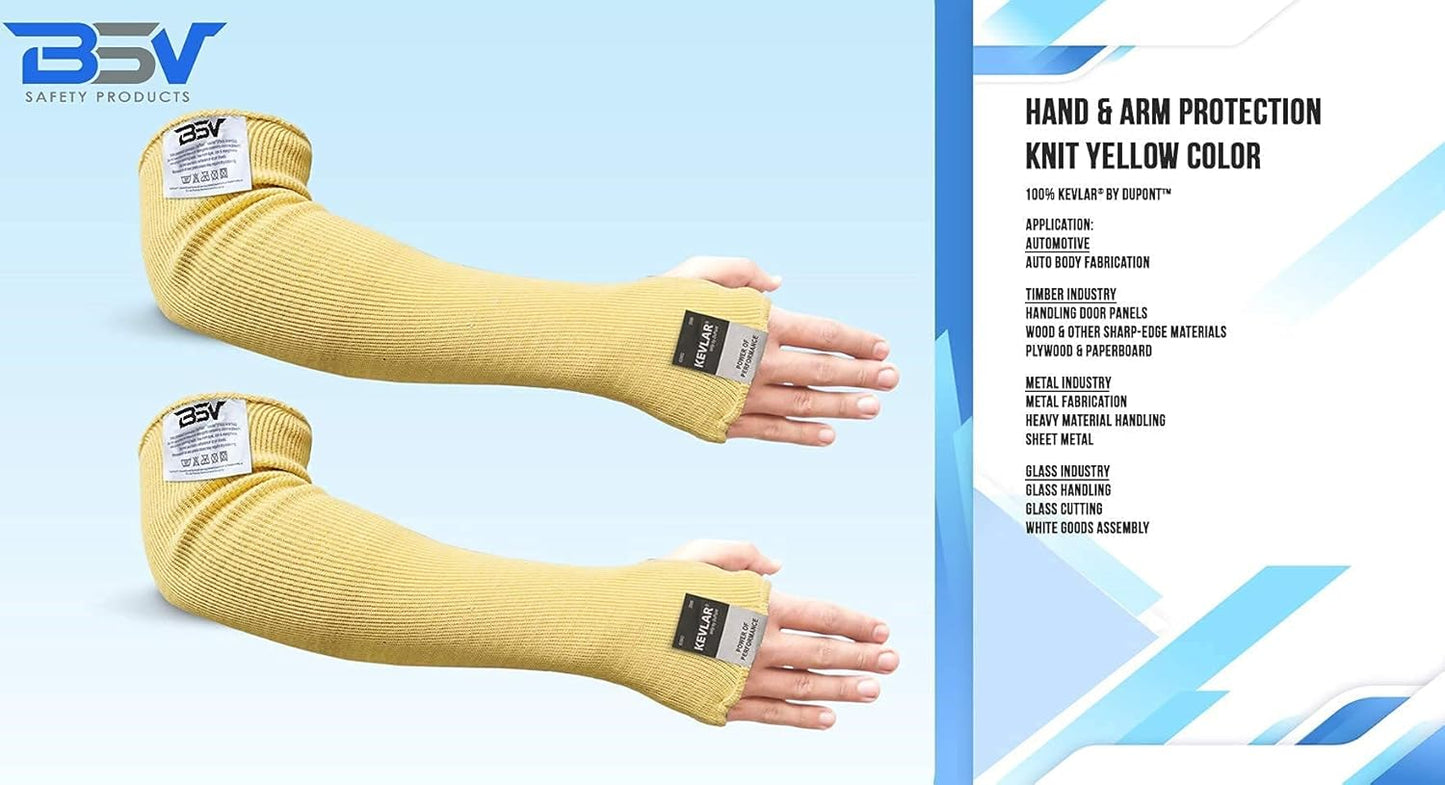 BSV Kevlar Arm Protection Sleeves with Thumb Hole - Cut, Scratch, Bite and Heat-Resistant - Unisex, 18", 1 Pair