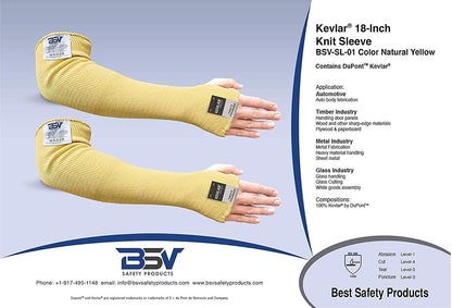 BSV Kevlar Arm Protection Sleeves with Thumb Hole - Cut, Scratch, Bite and Heat-Resistant - Unisex, 18", 1 Pair