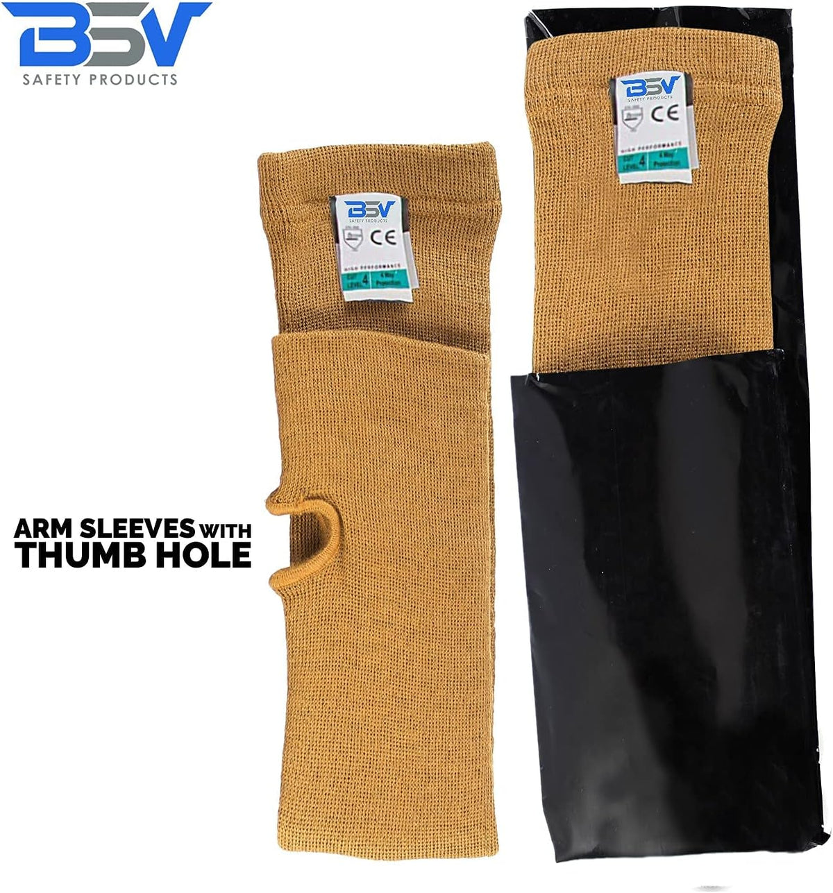BSV Kevlar Arm Protection Sleeves with Thumb Hole - Cut, Scratch, Bite and Heat-Resistant - Unisex, 18", 1 Pair
