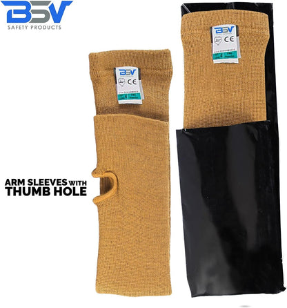 BSV Kevlar Arm Protection Sleeves with Thumb Hole - Cut, Scratch, Bite and Heat-Resistant - Unisex, 18", 1 Pair