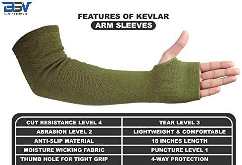 BSV Kevlar Arm Protection Sleeves with Thumb Hole - Cut, Scratch, Bite and Heat-Resistant - Unisex, 18", 1 Pair