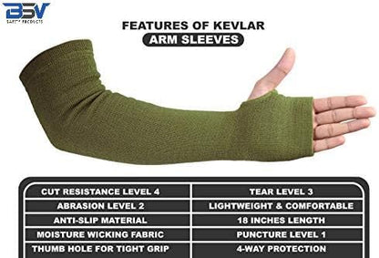 BSV Kevlar Arm Protection Sleeves with Thumb Hole - Cut, Scratch, Bite and Heat-Resistant - Unisex, 18", 1 Pair