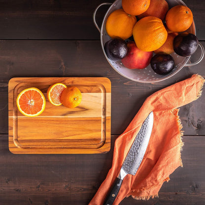 7215 Teak Wood Edge Grain Kitchen Cutting and Serving Board, Small, 12" x 9" x 5/8"
