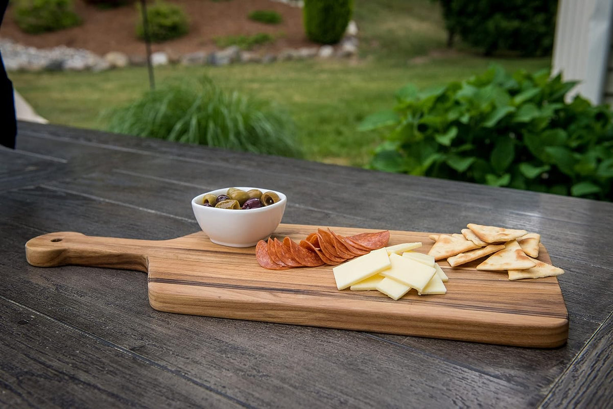 7215 Teak Wood Edge Grain Kitchen Cutting and Serving Board, Small, 12" x 9" x 5/8"