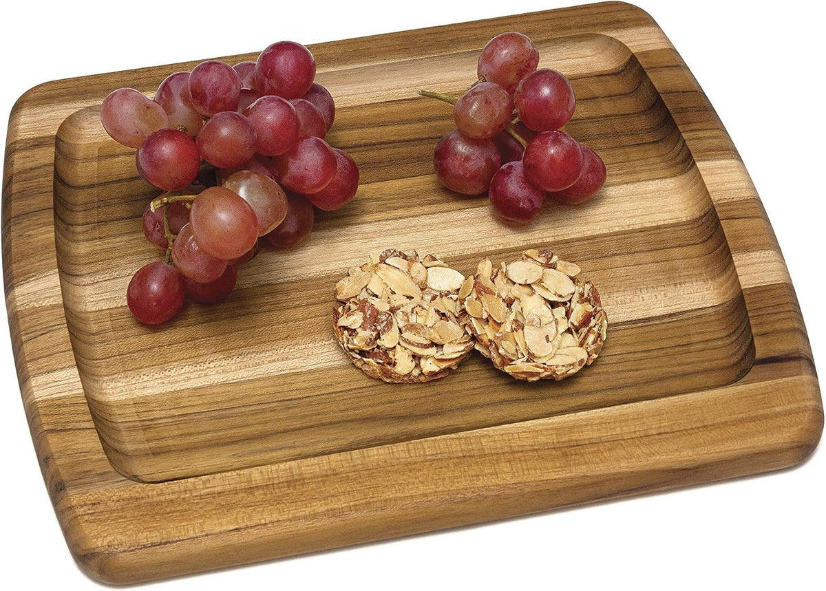 7215 Teak Wood Edge Grain Kitchen Cutting and Serving Board, Small, 12" x 9" x 5/8"