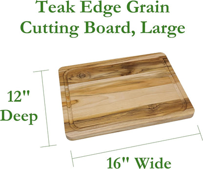 7215 Teak Wood Edge Grain Kitchen Cutting and Serving Board, Small, 12" x 9" x 5/8"