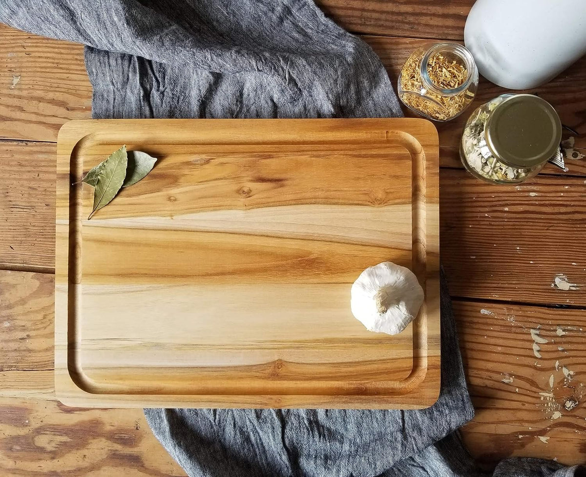 7215 Teak Wood Edge Grain Kitchen Cutting and Serving Board, Small, 12" x 9" x 5/8"
