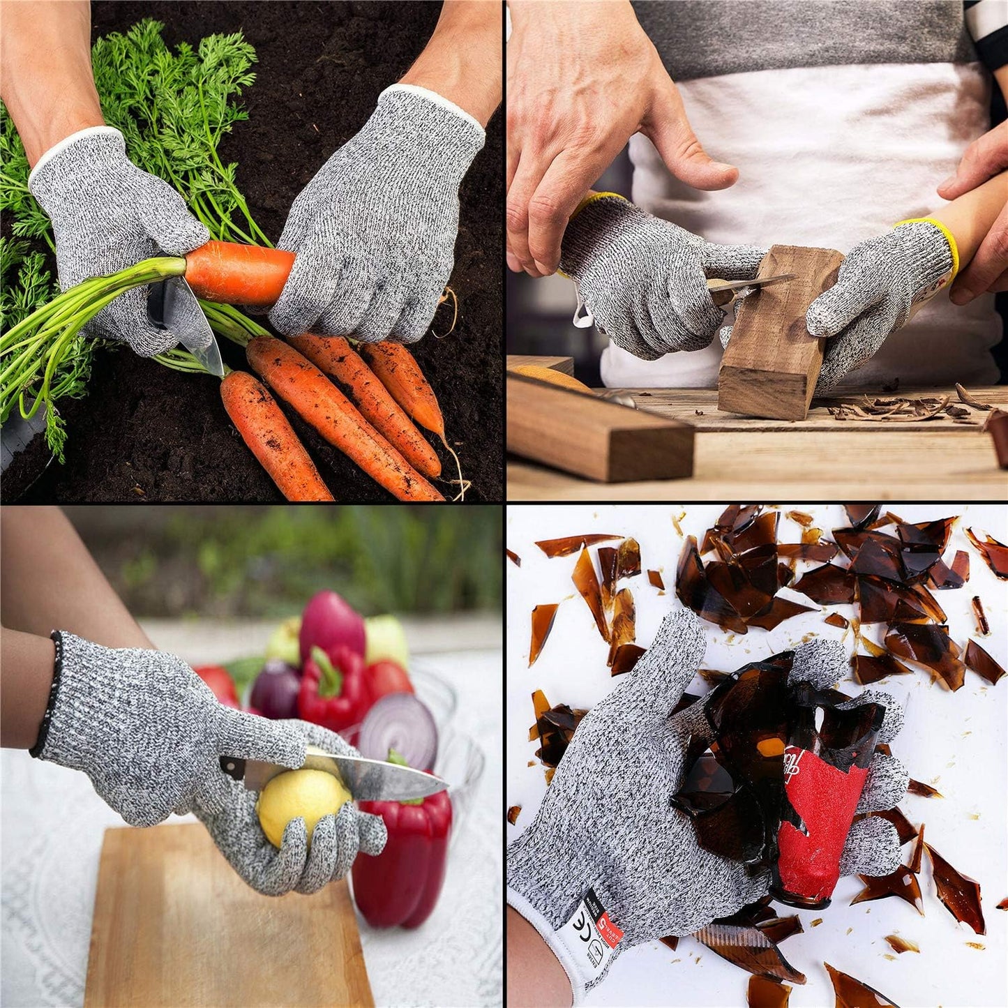 Level 5 Protection 6Pair Of Size XL Safe Cut Resistant Gloves Food Grade For Kitchen Oyster Shucking Meat Cutting Wood Carving Machine Washable [P/N: ET-TOOL032-XL X6-GRAY ]