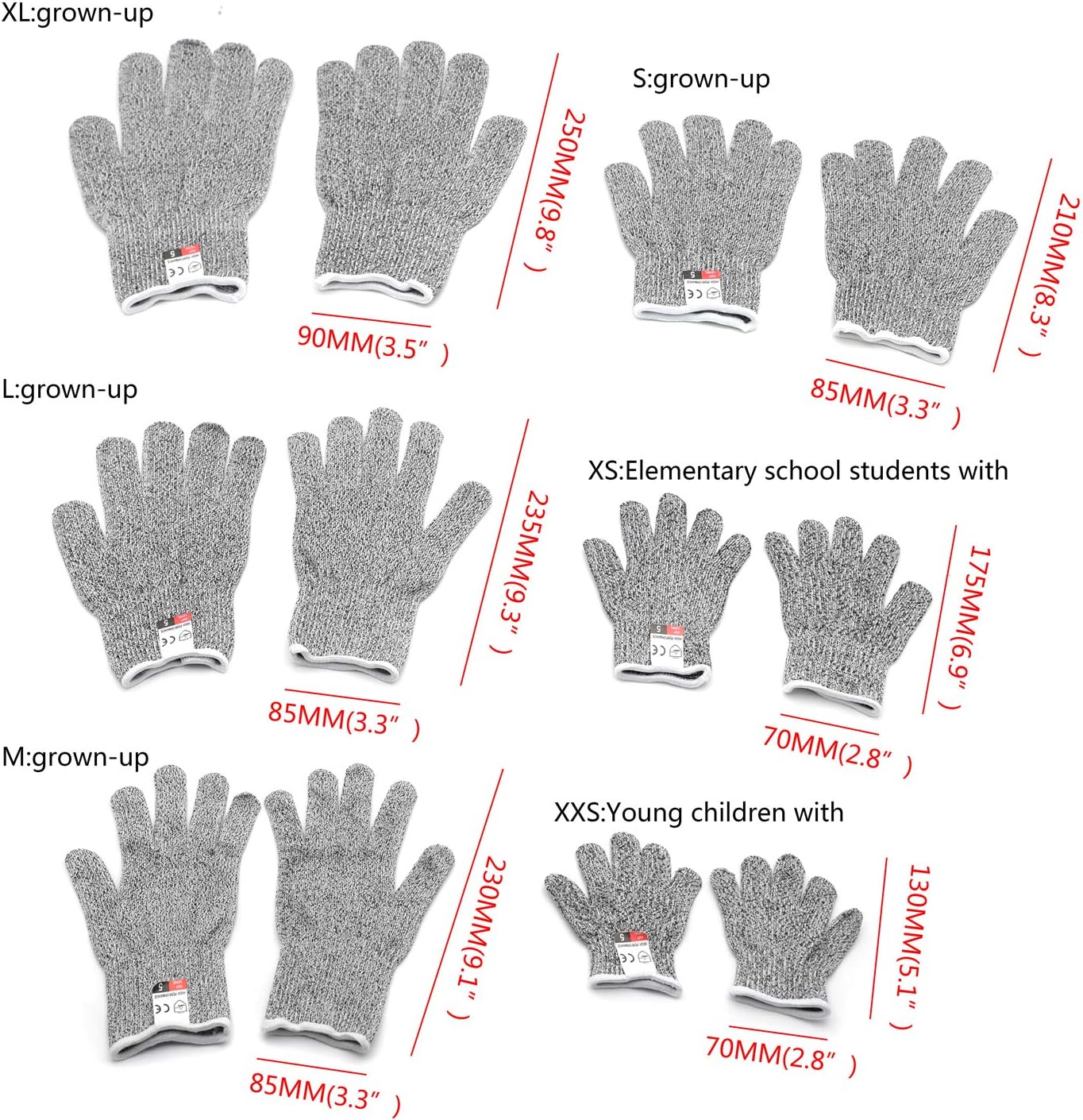 Level 5 Protection 6Pair Of Size XL Safe Cut Resistant Gloves Food Grade For Kitchen Oyster Shucking Meat Cutting Wood Carving Machine Washable [P/N: ET-TOOL032-XL X6-GRAY ]