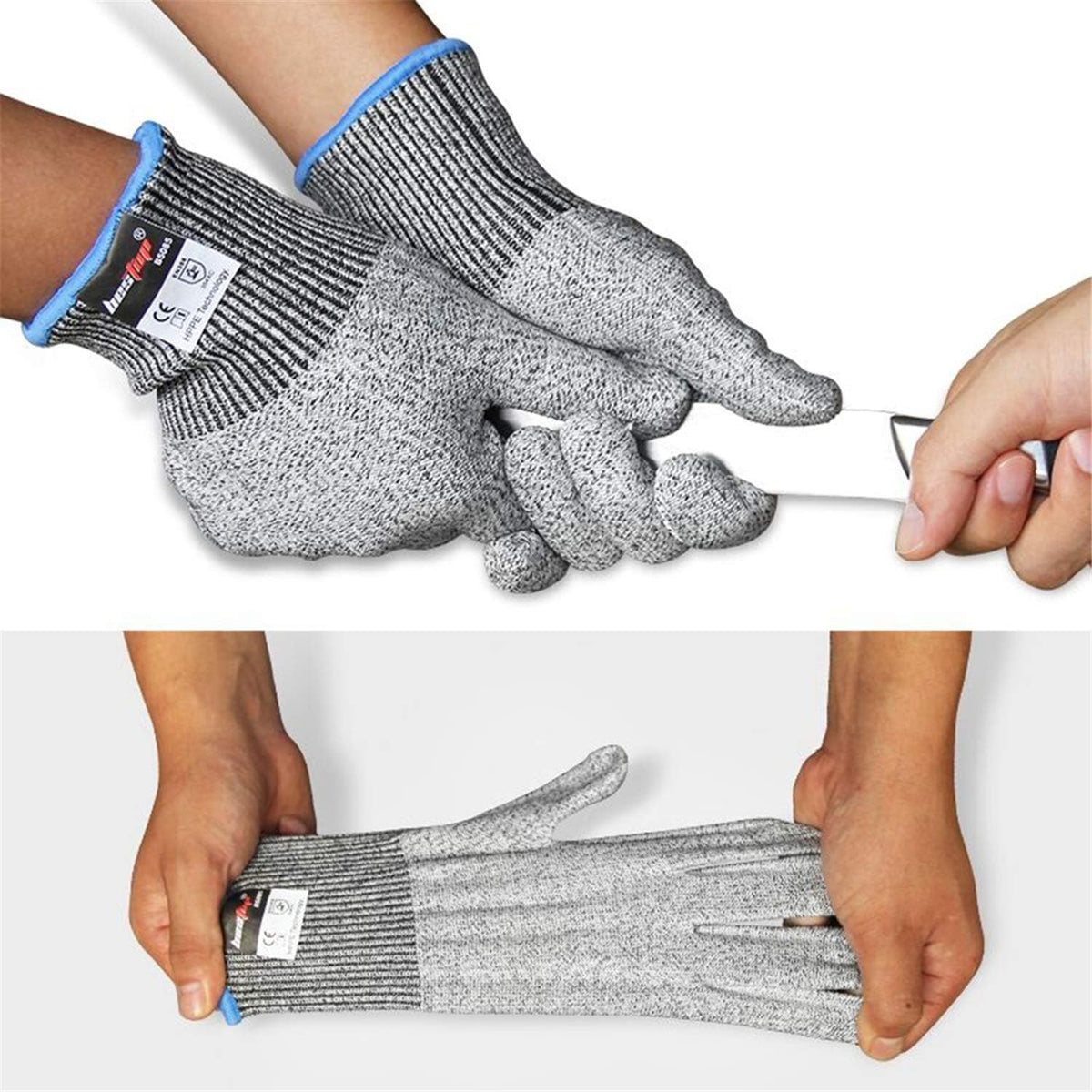 Level 5 Protection 6Pair Of Size XL Safe Cut Resistant Gloves Food Grade For Kitchen Oyster Shucking Meat Cutting Wood Carving Machine Washable [P/N: ET-TOOL032-XL X6-GRAY ]