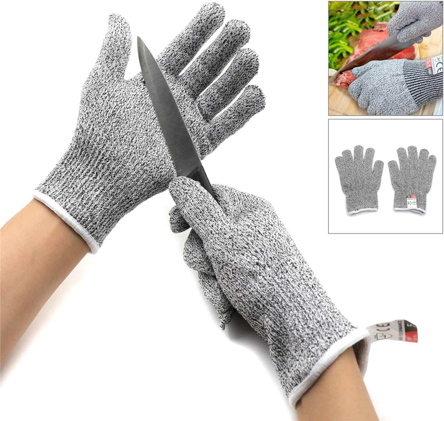 Level 5 Protection 6Pair Of Size XL Safe Cut Resistant Gloves Food Grade For Kitchen Oyster Shucking Meat Cutting Wood Carving Machine Washable [P/N: ET-TOOL032-XL X6-GRAY ]