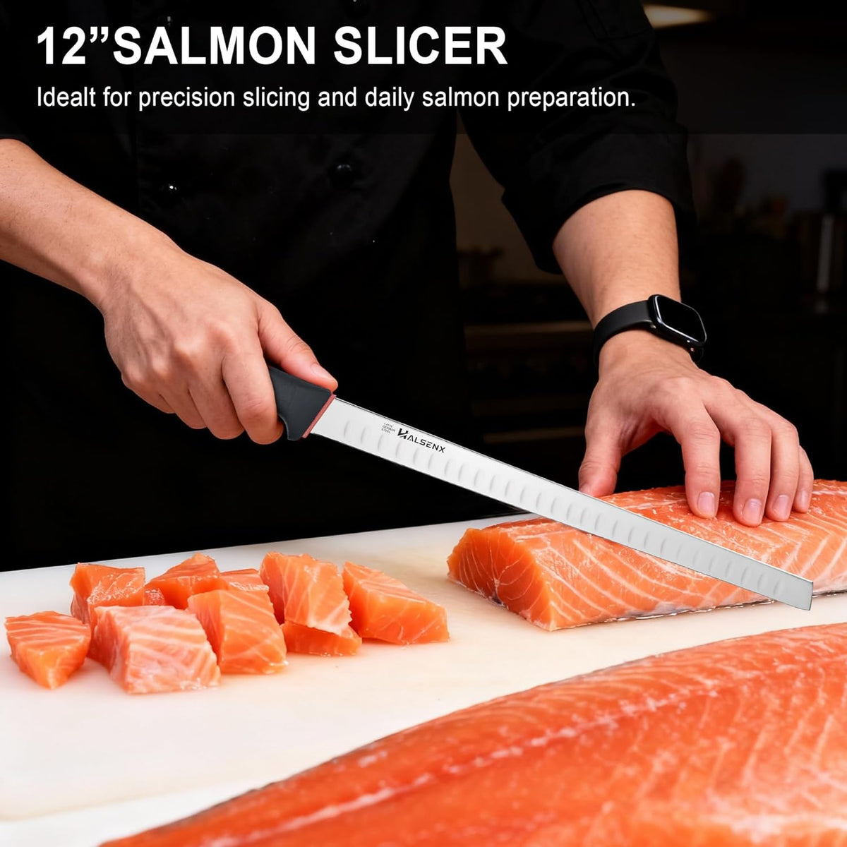 12 Inch Fillet Knife - Slicing Knife for Salmon, Sushi & Meat | High-carbon stainless steel, Sharp & stays sharp, Non-slip SoftGrip handle, Effortless, precise slicing, For salmon & sushi.