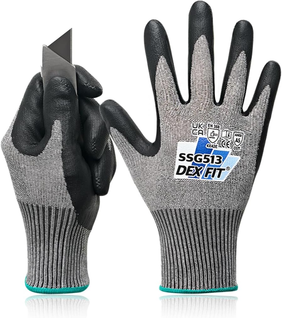 SSG513 Impact Stainless Steel Cut Resistant Gloves, ANSI A5, Durable Non-Slip Nitrile Grip, Touchscreen, Comfort Stretchy Fit, Thin & Breathable, Machine Washable; Gray L (9), 1 Pair