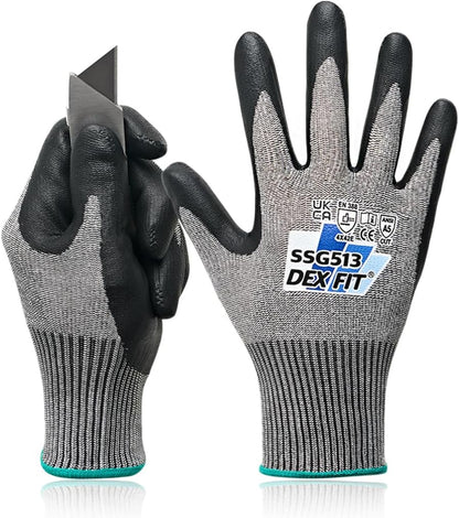 SSG513 Impact Stainless Steel Cut Resistant Gloves, ANSI A5, Durable Non-Slip Nitrile Grip, Touchscreen, Comfort Stretchy Fit, Thin & Breathable, Machine Washable; Gray L (9), 1 Pair