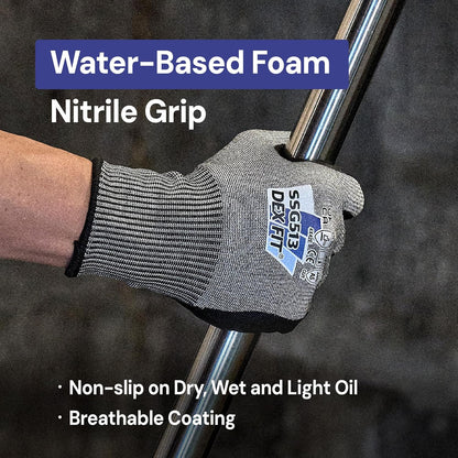 SSG513 Impact Stainless Steel Cut Resistant Gloves, ANSI A5, Durable Non-Slip Nitrile Grip, Touchscreen, Comfort Stretchy Fit, Thin & Breathable, Machine Washable; Gray L (9), 1 Pair