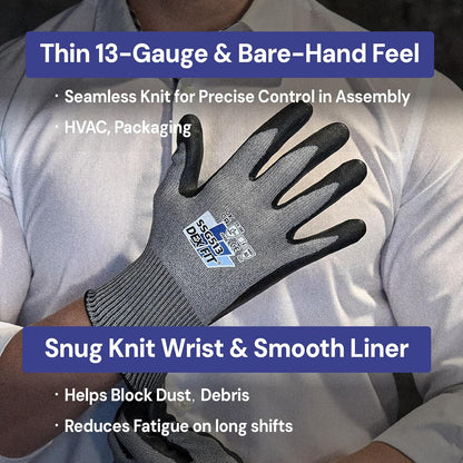 SSG513 Impact Stainless Steel Cut Resistant Gloves, ANSI A5, Durable Non-Slip Nitrile Grip, Touchscreen, Comfort Stretchy Fit, Thin & Breathable, Machine Washable; Gray L (9), 1 Pair