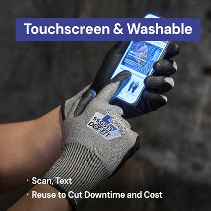 SSG513 Impact Stainless Steel Cut Resistant Gloves, ANSI A5, Durable Non-Slip Nitrile Grip, Touchscreen, Comfort Stretchy Fit, Thin & Breathable, Machine Washable; Gray L (9), 1 Pair