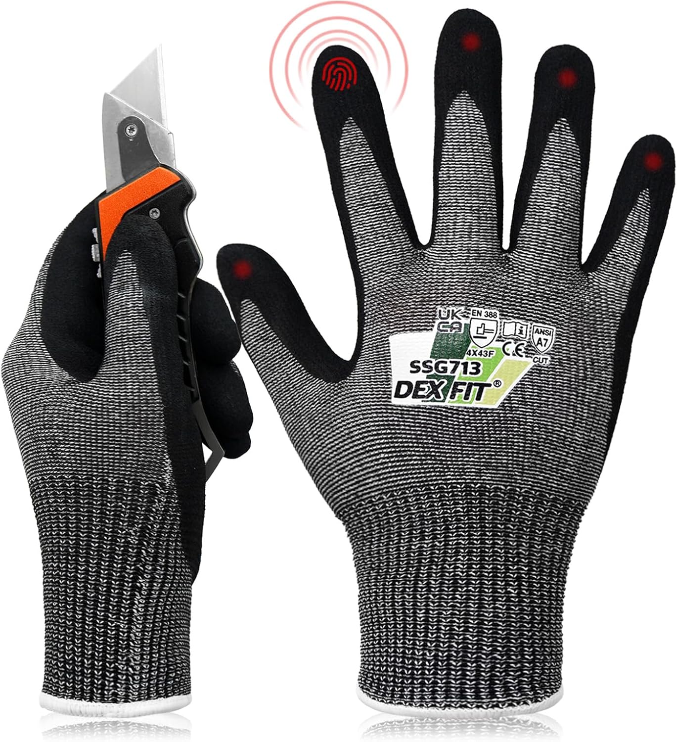 SSG513 Impact Stainless Steel Cut Resistant Gloves, ANSI A5, Durable Non-Slip Nitrile Grip, Touchscreen, Comfort Stretchy Fit, Thin & Breathable, Machine Washable; Gray L (9), 1 Pair