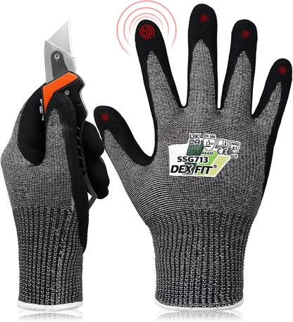 SSG513 Impact Stainless Steel Cut Resistant Gloves, ANSI A5, Durable Non-Slip Nitrile Grip, Touchscreen, Comfort Stretchy Fit, Thin & Breathable, Machine Washable; Gray L (9), 1 Pair