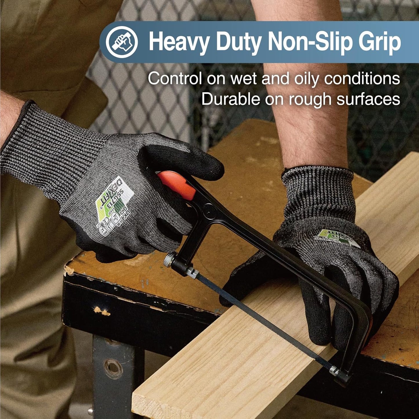 SSG513 Impact Stainless Steel Cut Resistant Gloves, ANSI A5, Durable Non-Slip Nitrile Grip, Touchscreen, Comfort Stretchy Fit, Thin & Breathable, Machine Washable; Gray L (9), 1 Pair